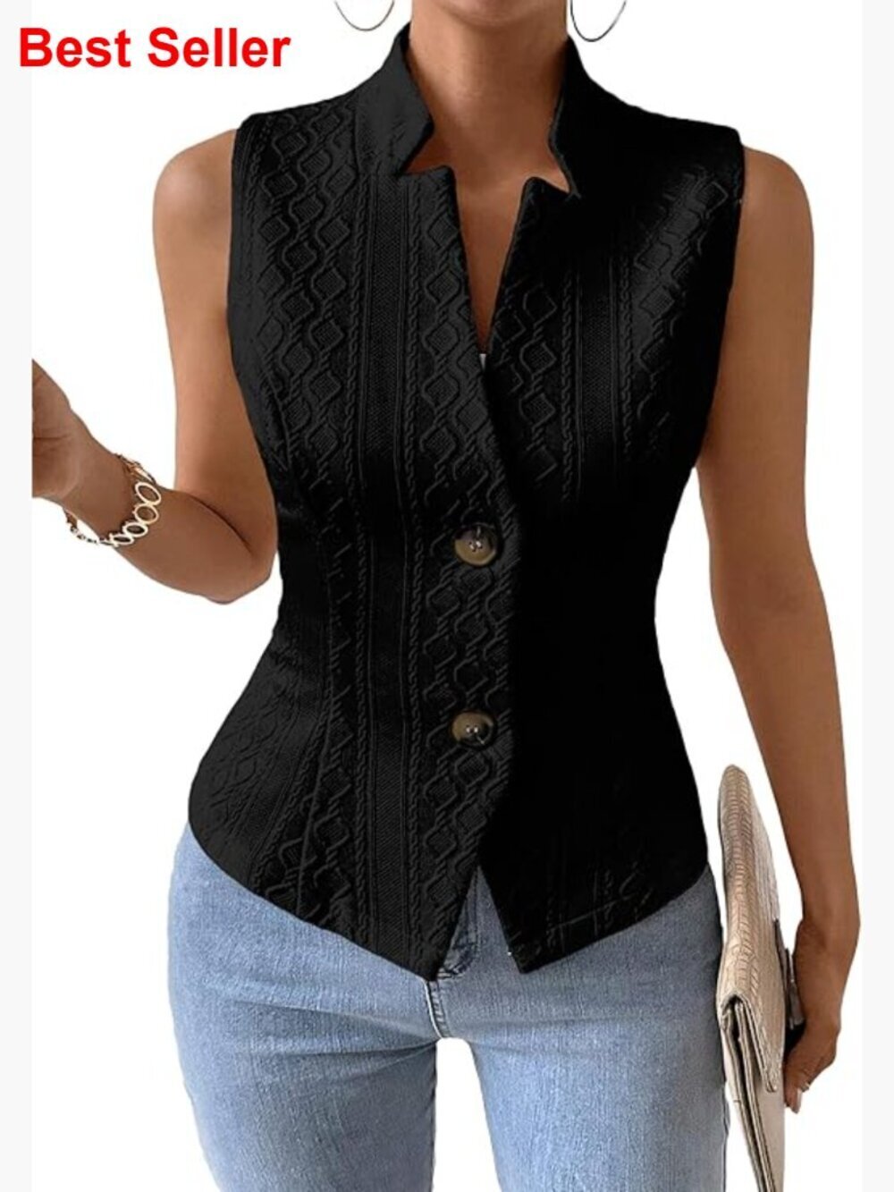 Lightweight Knit Stretchy Sleeveless Vest Fully Lined Business Casual Top